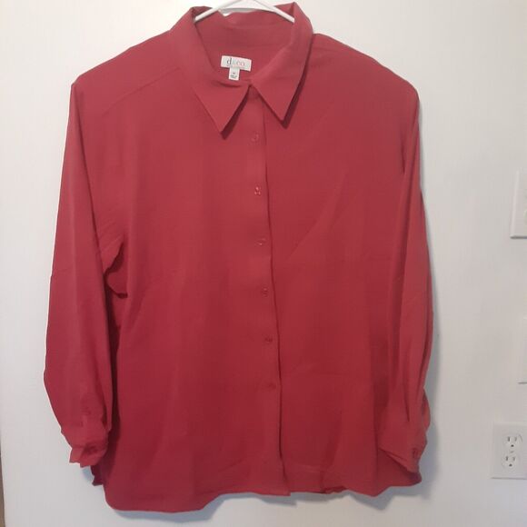 D&Co Denim & Company Womens 3X Shirt Red Solid Button Up Long Sleeve Moleskin - Picture 1 of 7